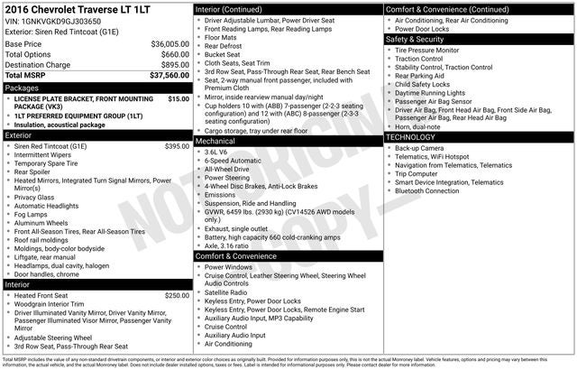 2016 Chevrolet Traverse LT 1LT