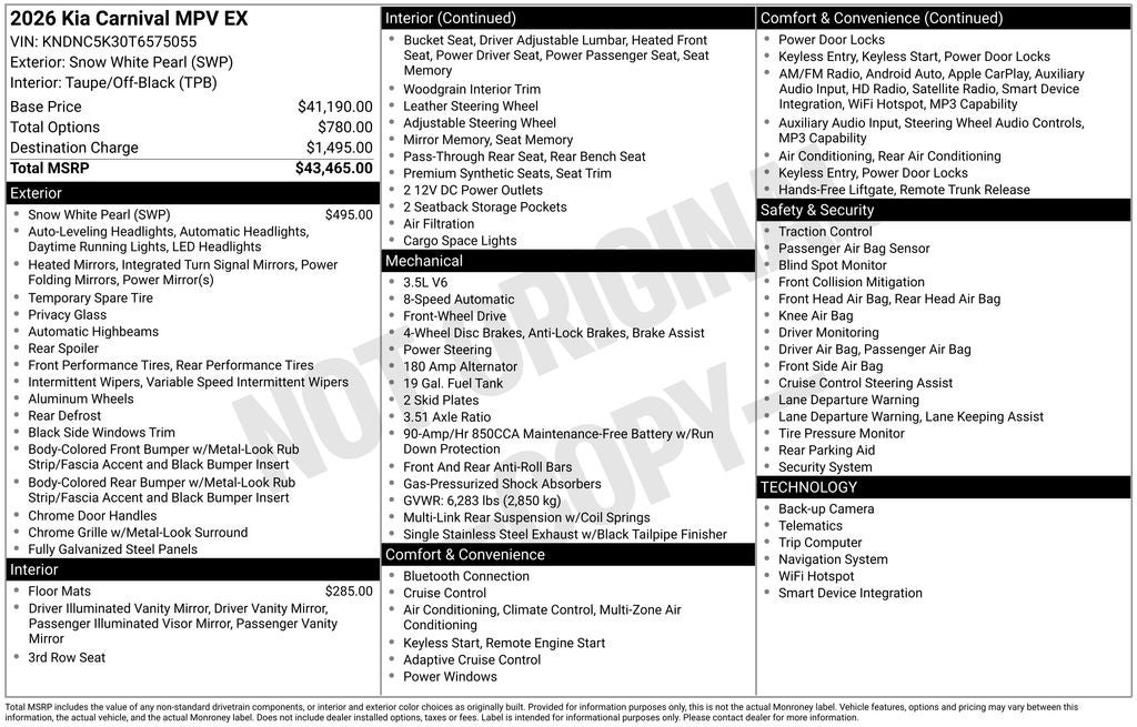 2026 Kia Carnival EX