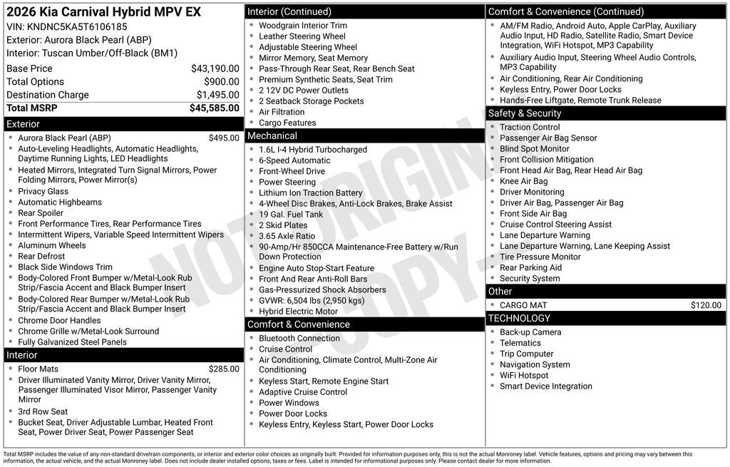 2026 Kia Carnival Hybrid EX