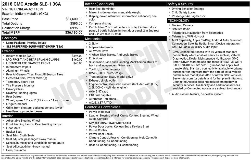 2018 GMC Acadia SLE