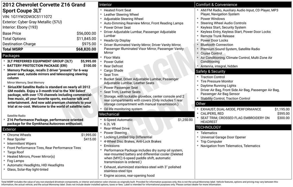 2012 Chevrolet Corvette Grand Sport Z16 Grand Sport w/3LT