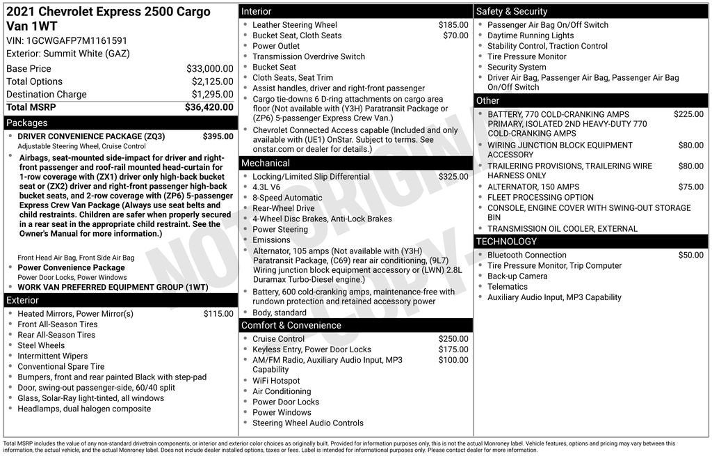 2021 Chevrolet Express Cargo 2500 Base